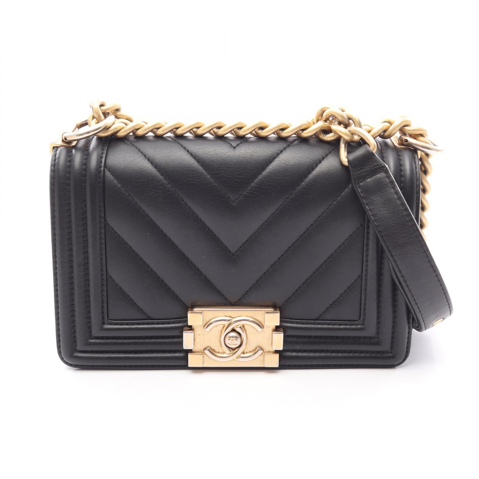 シャネル CHANEL ボーイシャネル スモール シェブロン Vステッチ ショルダーバッグ バッグ ラムスキン(羊革) レディース ブラック系 【中古】