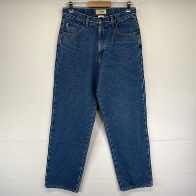 古着 エルエルビーン L.L.Bean デニム パンツ 裏地付き テーパード ジーパン レザーパッチ W31 L32 ブルー系 メンズ