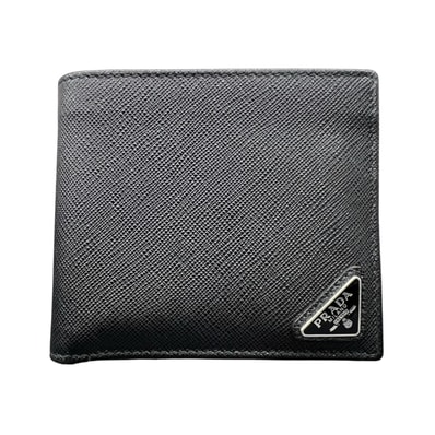 PRADA 極美品 プラダ SAFFIANO TRIANGOLO サフィアーノトライアングル 二つ折り財布 2MO738 ICチップ確認済 レザー ブラック コンパクトウォレット カードケース 三角プレート ロゴプレート ミニ財布 Aランク 中古 鑑定済