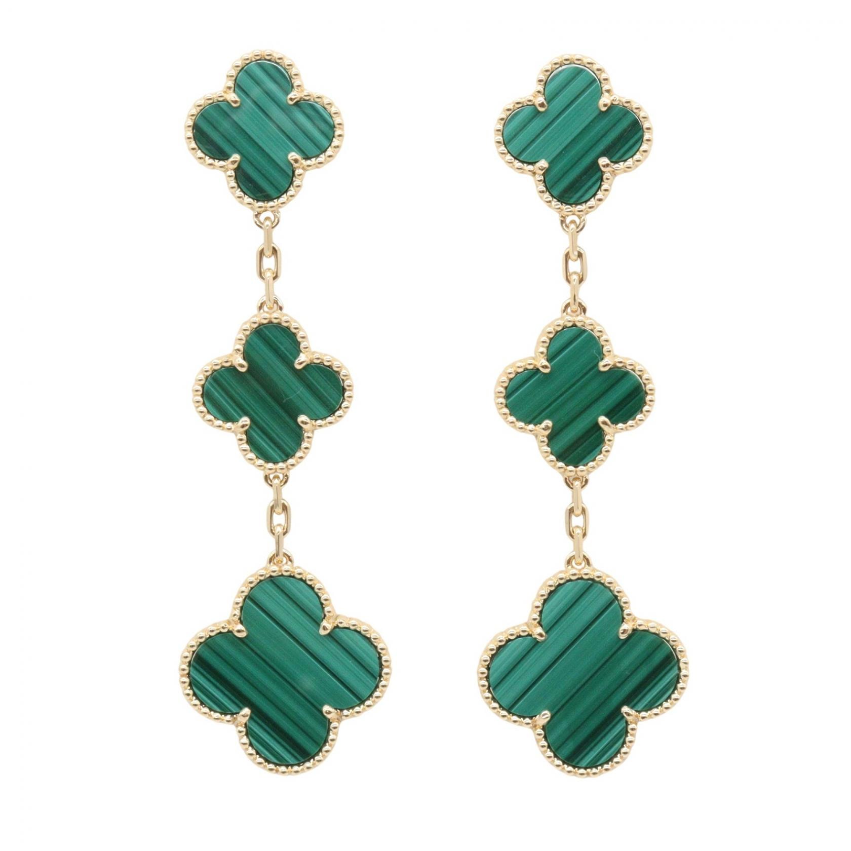 ヴァンクリーフ&アーペル Van Cleef & Arpels マジックアルハンブラ ピアス マラカイト 3モチーフ ピアス ジュエリー K18(イエローゴールド) マラカイト レディース ゴールド系 / グリーン系 VCARO2AG00 【中古】