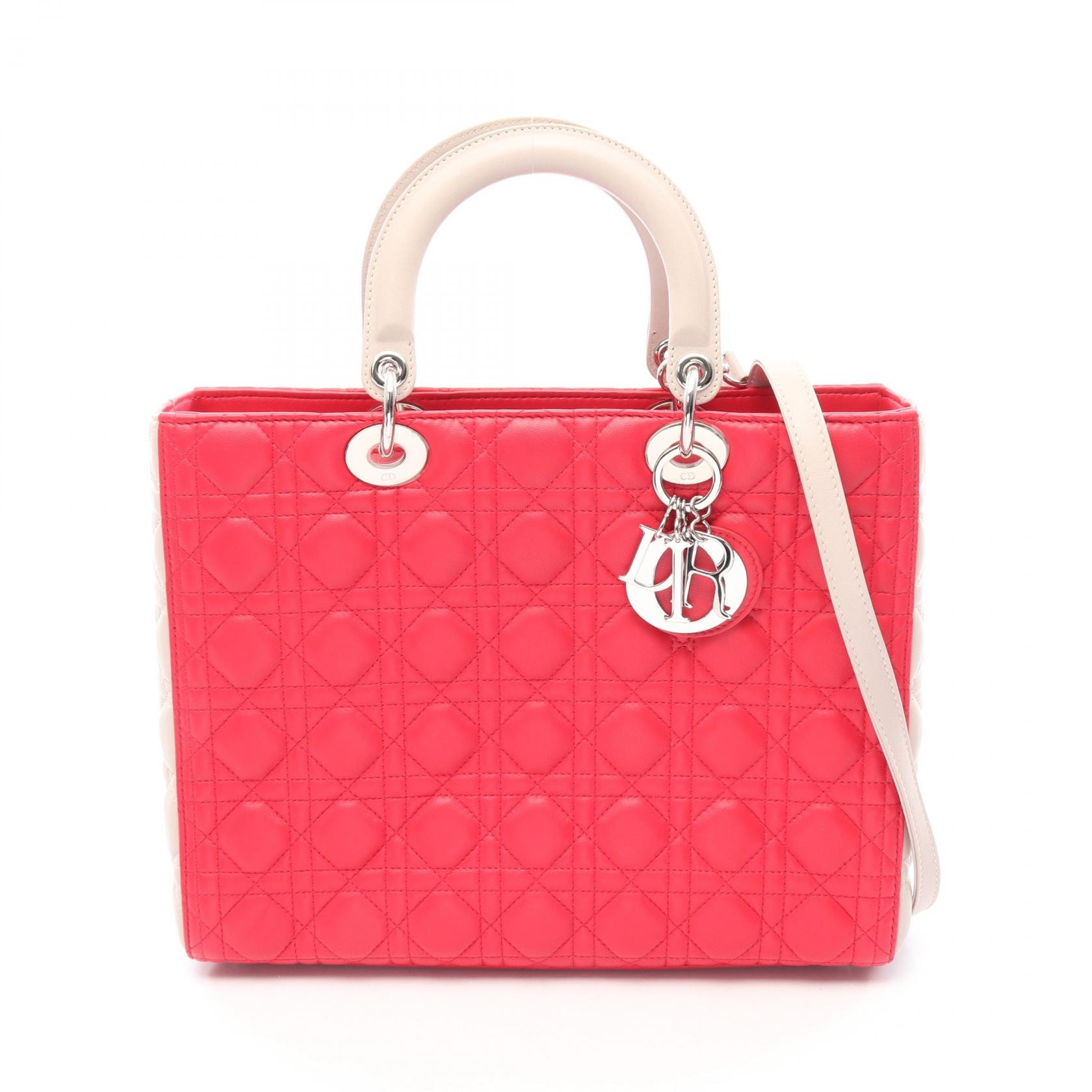 ディオール Dior レディディオール ラージ カナージュ 2WAY ハンドバッグ バッグ レザー レディース ピンク系 / グレー系 【中古】