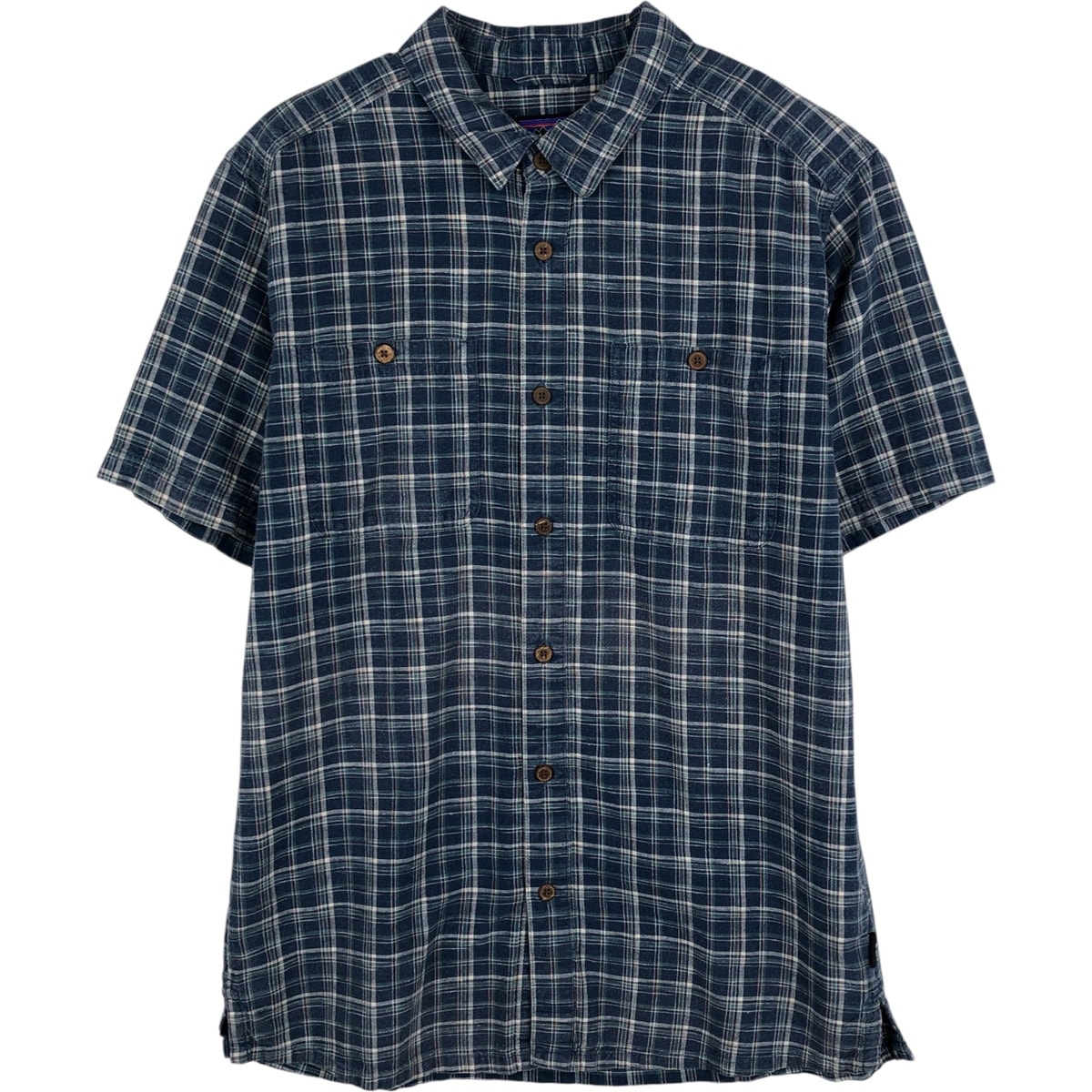 古着 パタゴニア Patagonia 53139SP19 チェック柄 半袖 ヘンプ×オーガニックコットンシャツ メンズM相当/eaa625550