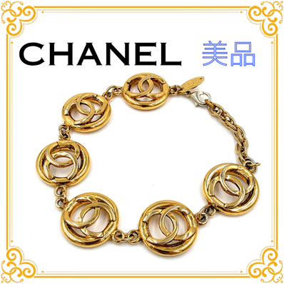 ■美品■ CHANEL シャネル ココマーク チェーンブレスレット ヴィンテージ GP ゴールド CC ダブルC レディース バングル レア 希少
