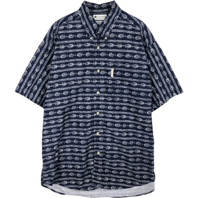 古着 00年代 コロンビア Columbia 総柄 魚柄 半袖 ボタンダウンシャツ メンズL相当/eaa477679