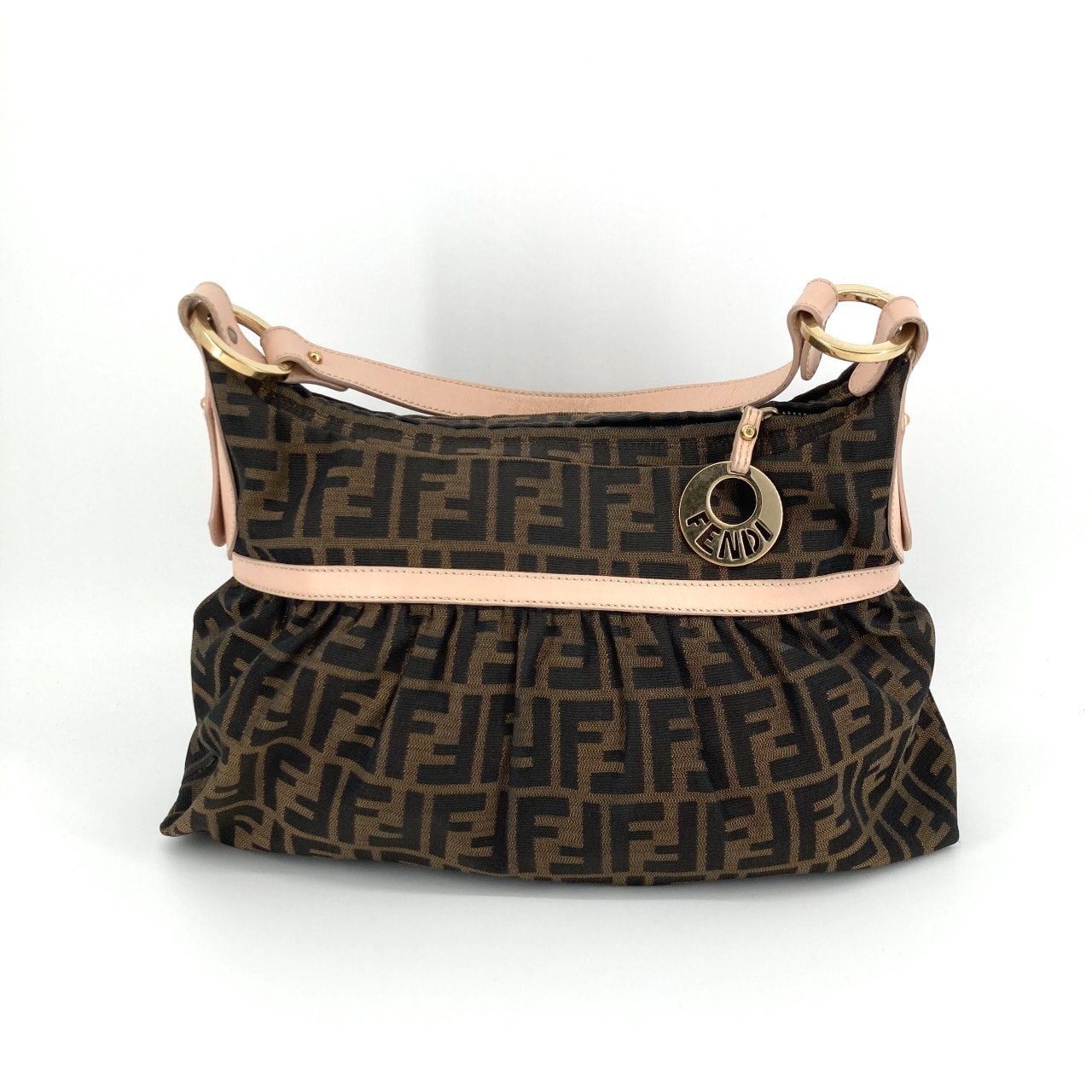FENDI(フェンディ) シェフ ズッカ サークルロゴ ショルダーバッグ ブラウン×ベージュ×ゴールド
