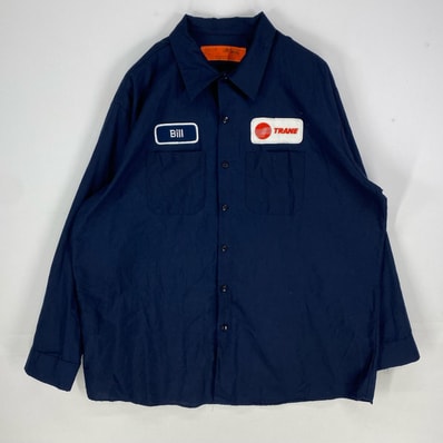 古着 レッドキャップ RED KAP USA製 長袖シャツ ワーク ワッペン ロングスリーブ 作業着 2XL ネイビー系 メンズ