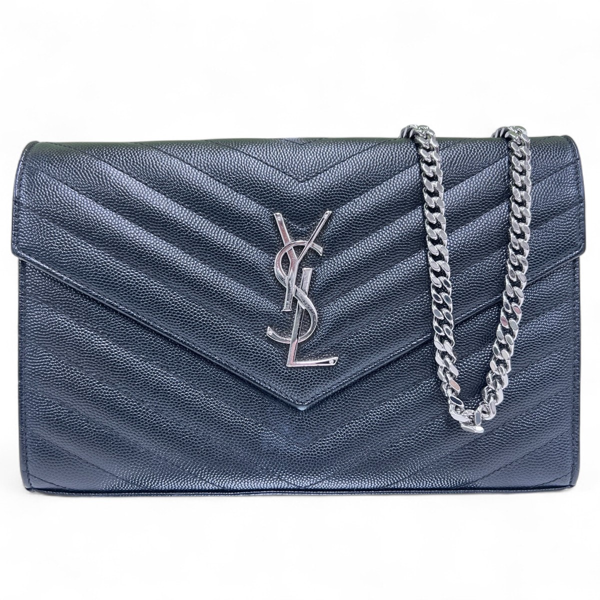 SAINT LAURENT 美品 サンローラン カサンドラ モノグラム クラシック チェーンウォレット ショルダーバッグ 377828 ショルダーウォレット 長財布 イヴ YSL ABランク 中古 鑑定済 サンローラン財布