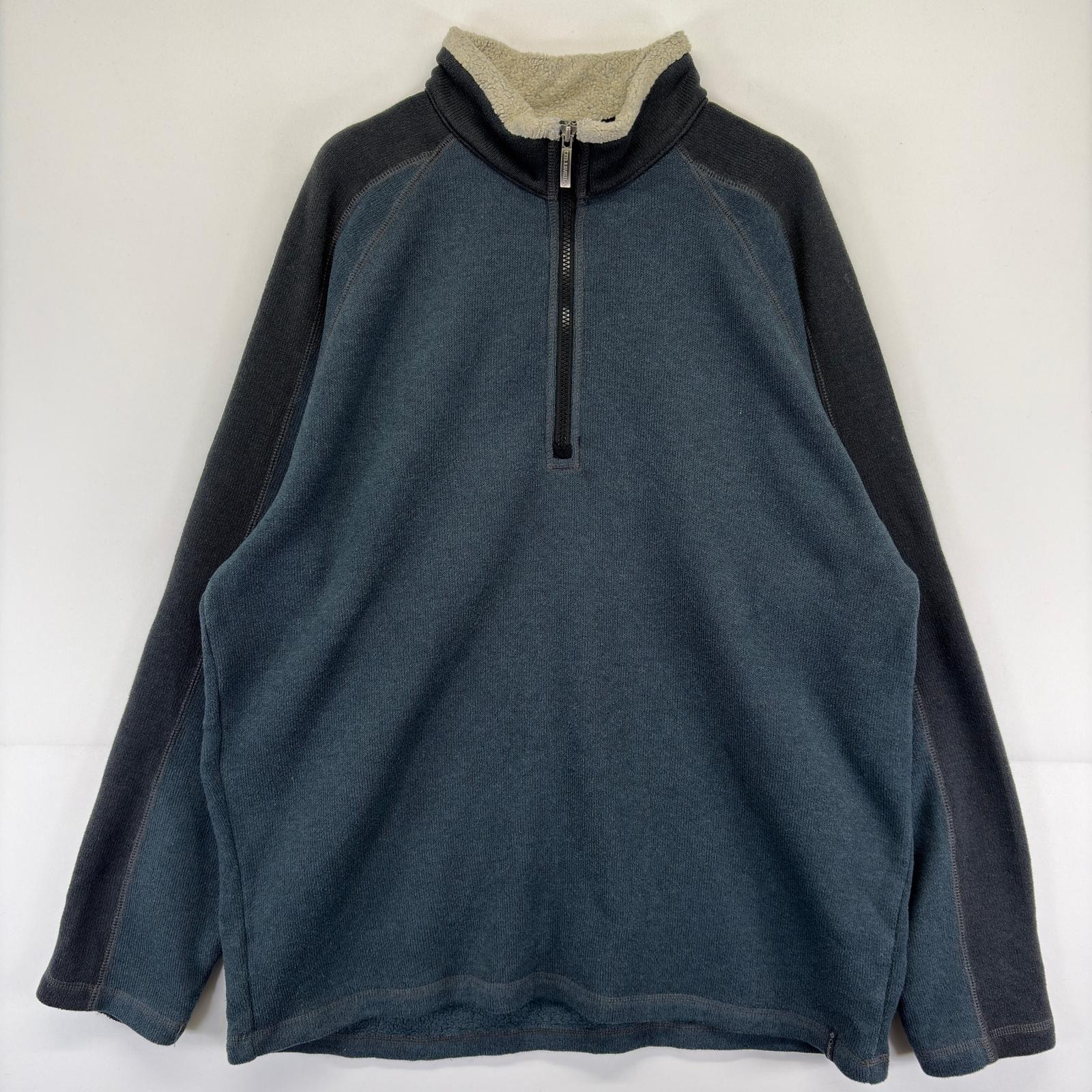 古着 コロンビア Columbia ニット ハーフジップ プルオーバー 大きいサイズ トレーナー XL  ブラック系 ツートン メンズ