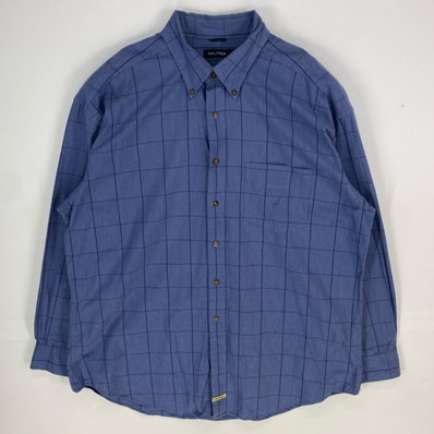 古着 ノーティカ NAUTICA 長袖シャツ ボタンダウン 刺繍ロゴ 胸ポケット ワンポイント 2XL ネイビー系 チェック メンズ