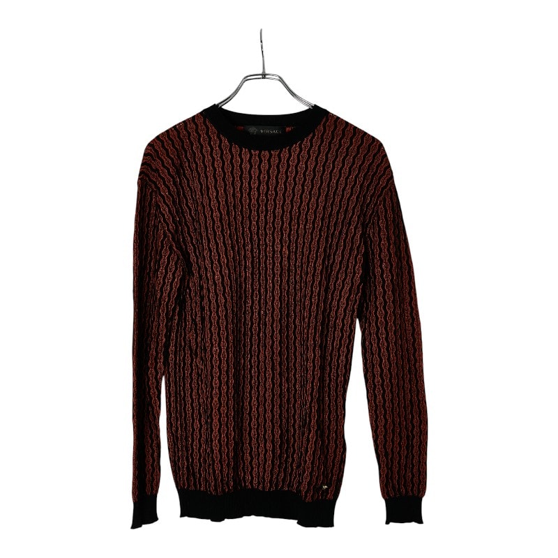 ヴェルサーチェ メデューサ ニット サイズ44 オレンジ ブラック レーヨン コットン メンズ VERSACE 【中古】