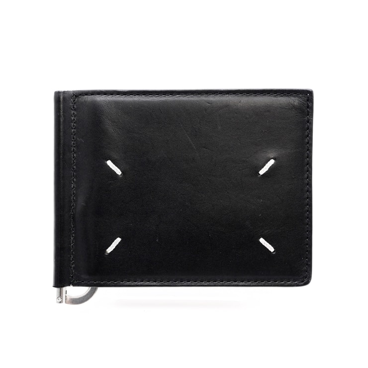 Maison Margiela(メゾン マルジェラ)4ステッチ マネークリップ 二つ折り財布 ブラック レザー シルバー金具 メンズ【中古】