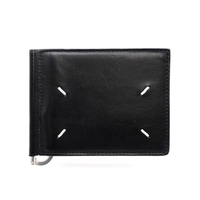 Maison Margiela(メゾン マルジェラ)4ステッチ マネークリップ 二つ折り財布 ブラック レザー シルバー金具 メンズ【中古】