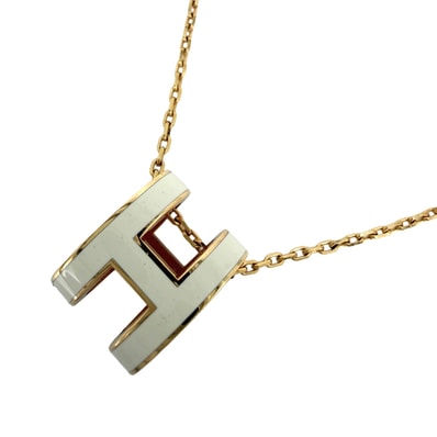 HERMES エルメス ネックレス ポップアッシュ アクセサリー アジャスター付き ホワイト 白 ゴールド レディース 約4.9g【中古品】