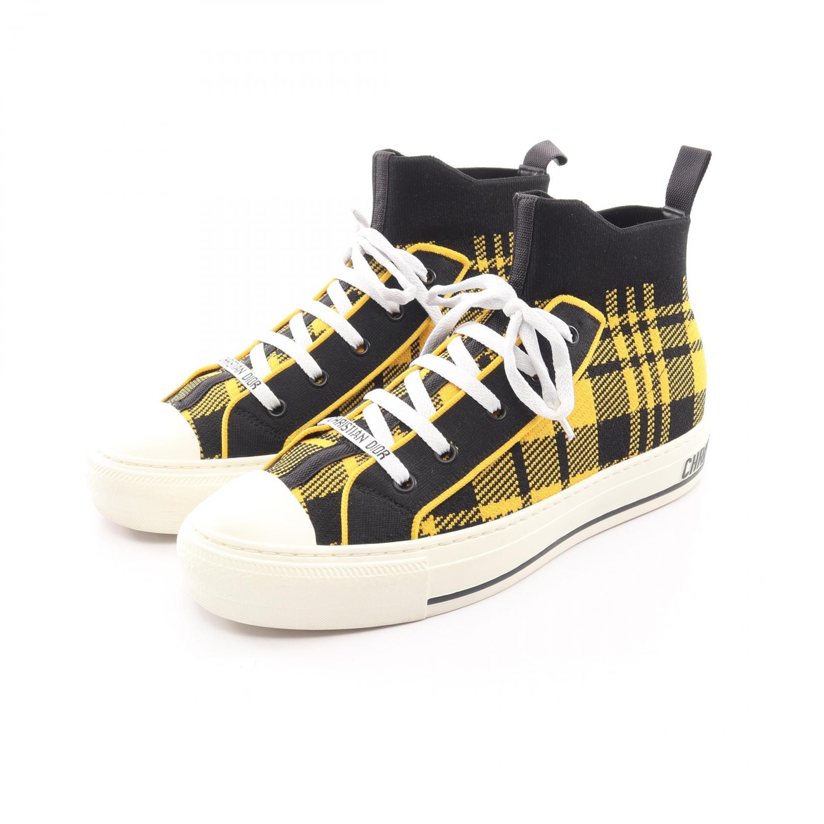 ディオール Dior WALK'N'DIOR ハイトップ チェック スニーカー 靴 ファブリック レディース イエロー系 / ブラック系 / ホワイト系 KCK341TKT56X385 【中古】