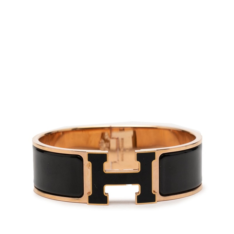 エルメス クリッククラックH PM ブレスレット バングル ゴールド ブラック メッキ エナメル レディース HERMES 【中古】