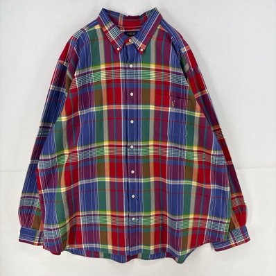 古着 ポロ・ラルフローレン POLO RALPH LAUREN 長袖シャツ 胸ポケット 大きいサイズ マルチカラー 3XB レッド系 チェック メンズ