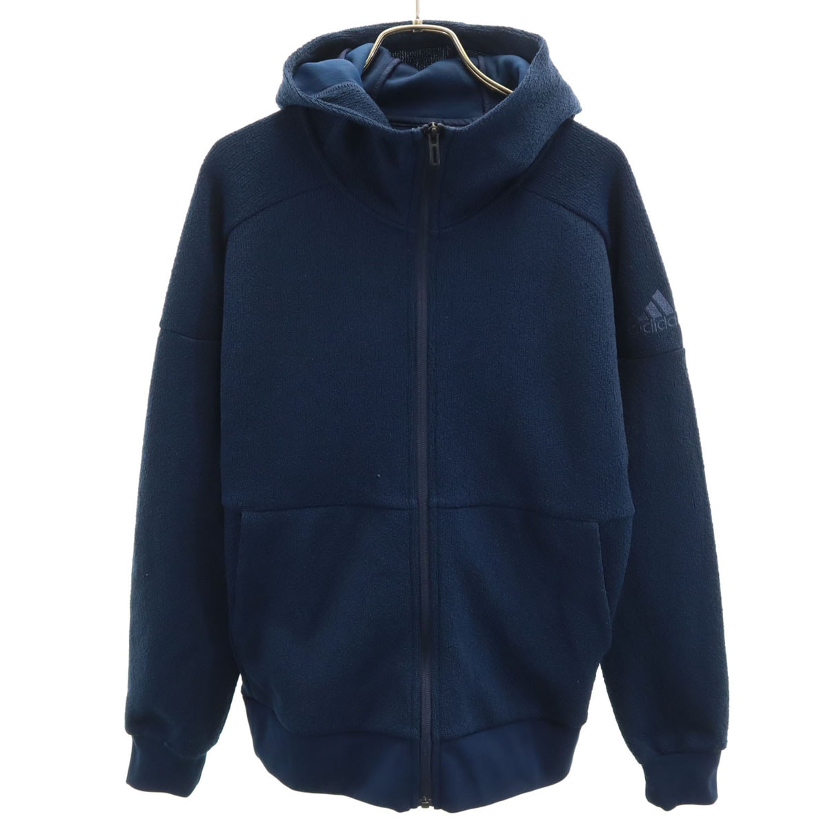 adidas アディダス 長袖 ジップパーカー M ネイビー パイル地