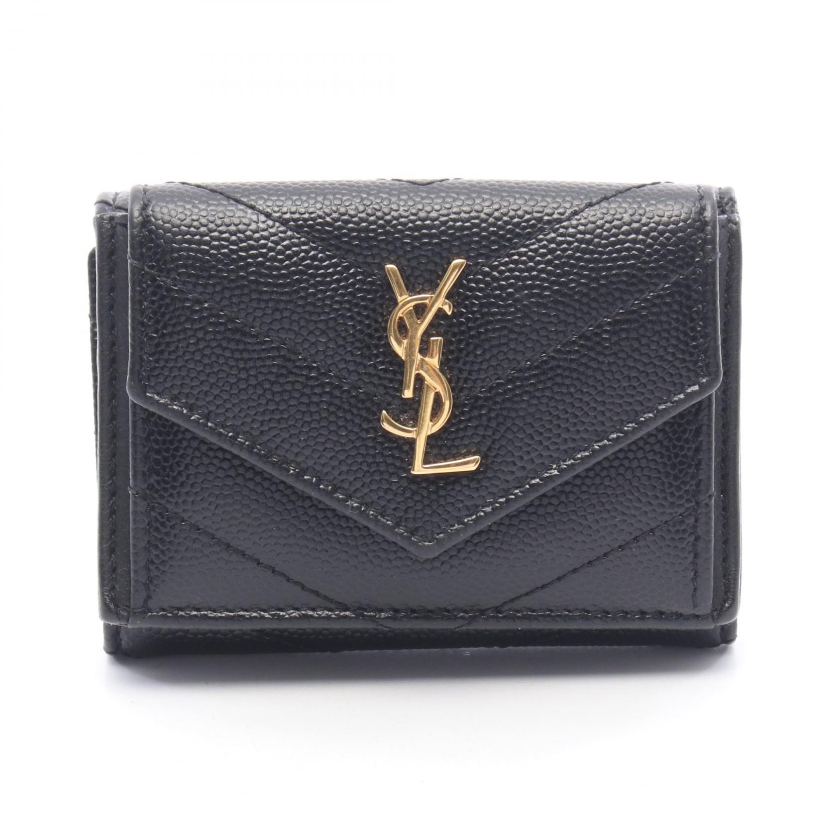サンローランパリ SAINT LAURENT PARIS タイニーウォレット モノグラムサンローラン 三つ折り財布 財布 レザー レディース ブラック系 【中古】