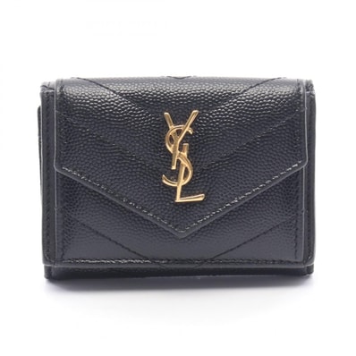 サンローランパリ SAINT LAURENT PARIS タイニーウォレット モノグラムサンローラン 三つ折り財布 財布 レザー レディース ブラック系 【中古】