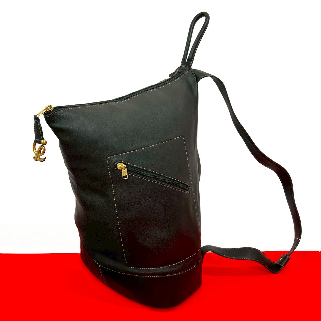 LOEWE ロエベ ロゴ 金具 レザー リュックサック ブラック
335-1