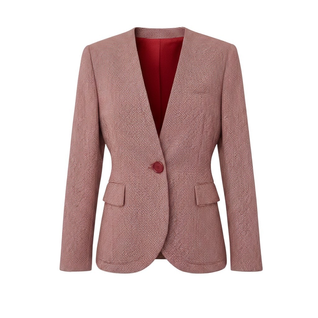 Christian Dior クリスチャンディオール 総柄 レッド ホワイト ウール ノーカラージャケット A3-00439 【中古】