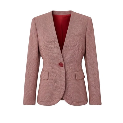 Christian Dior クリスチャンディオール 総柄 レッド ホワイト ウール ノーカラージャケット A3-00439 【中古】