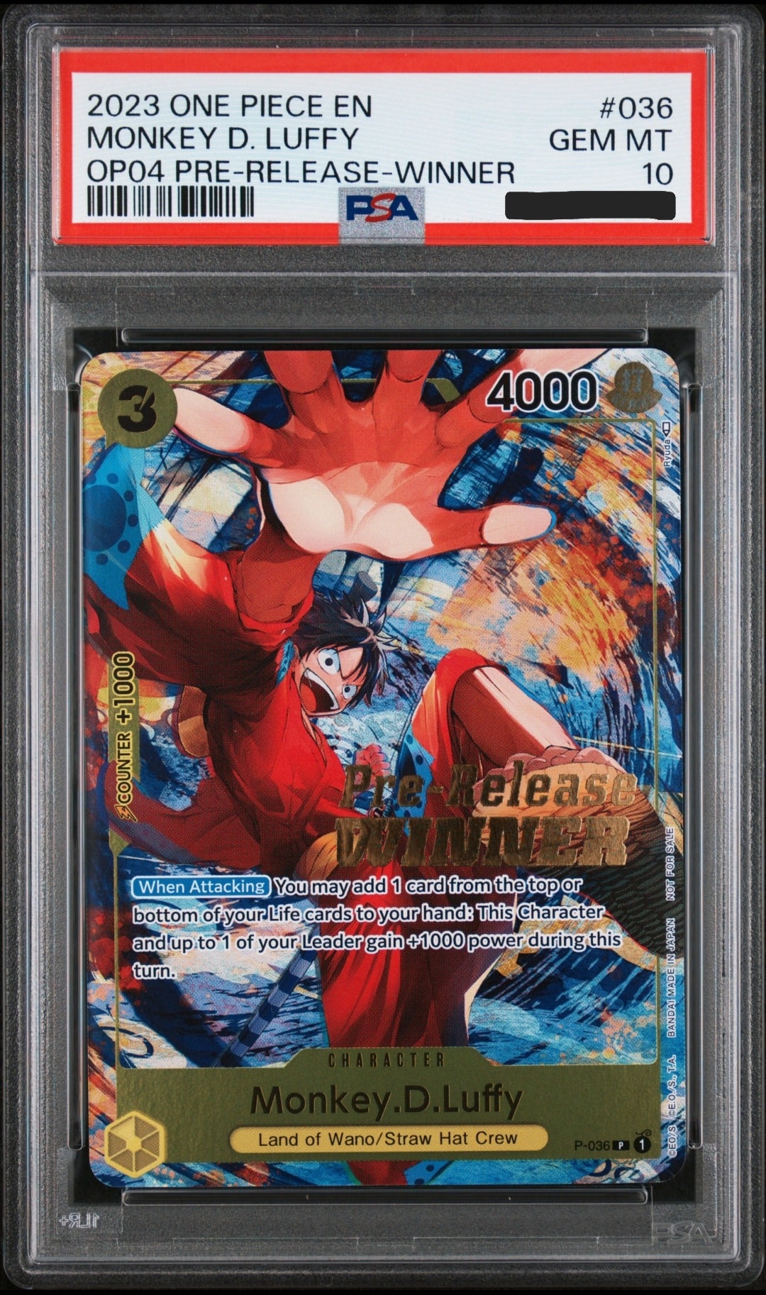 モンキー・D・ルフィ:Silver Foil + Gold Stamp P [P-036]【英語版】(プロモーションカード「OP‐04 プレリリース トーナメント」)