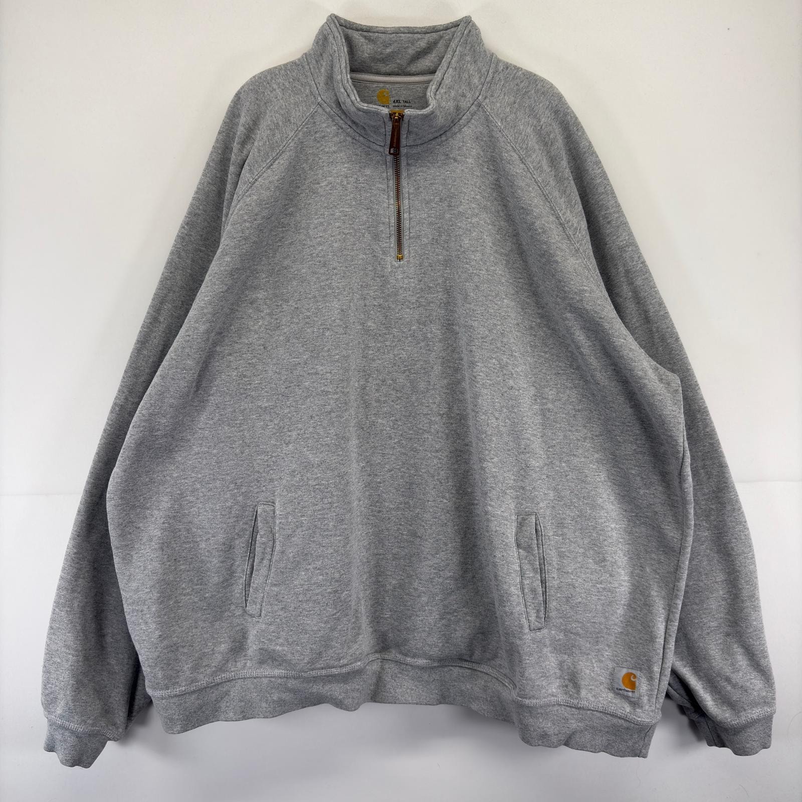 古着 カーハート Carhartt トレーナー ハーフジップ ロゴ 大きいサイズ プルオーバー スウェット ワンポイントロゴ 4XL  グレー メンズ