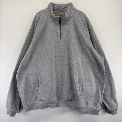 古着 カーハート Carhartt トレーナー ハーフジップ ロゴ 大きいサイズ プルオーバー スウェット ワンポイントロゴ 4XL グレー メンズ