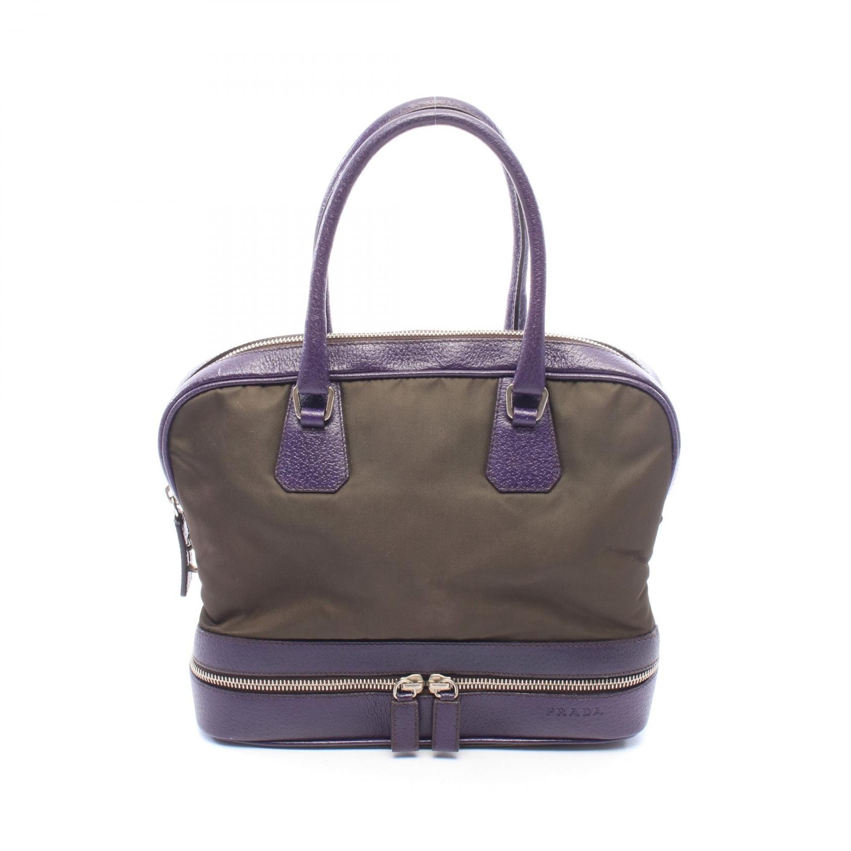 プラダ PRADA ハンドバッグ バッグ ナイロン レザー レディース カーキ系 / パープル系 B11228 【中古】