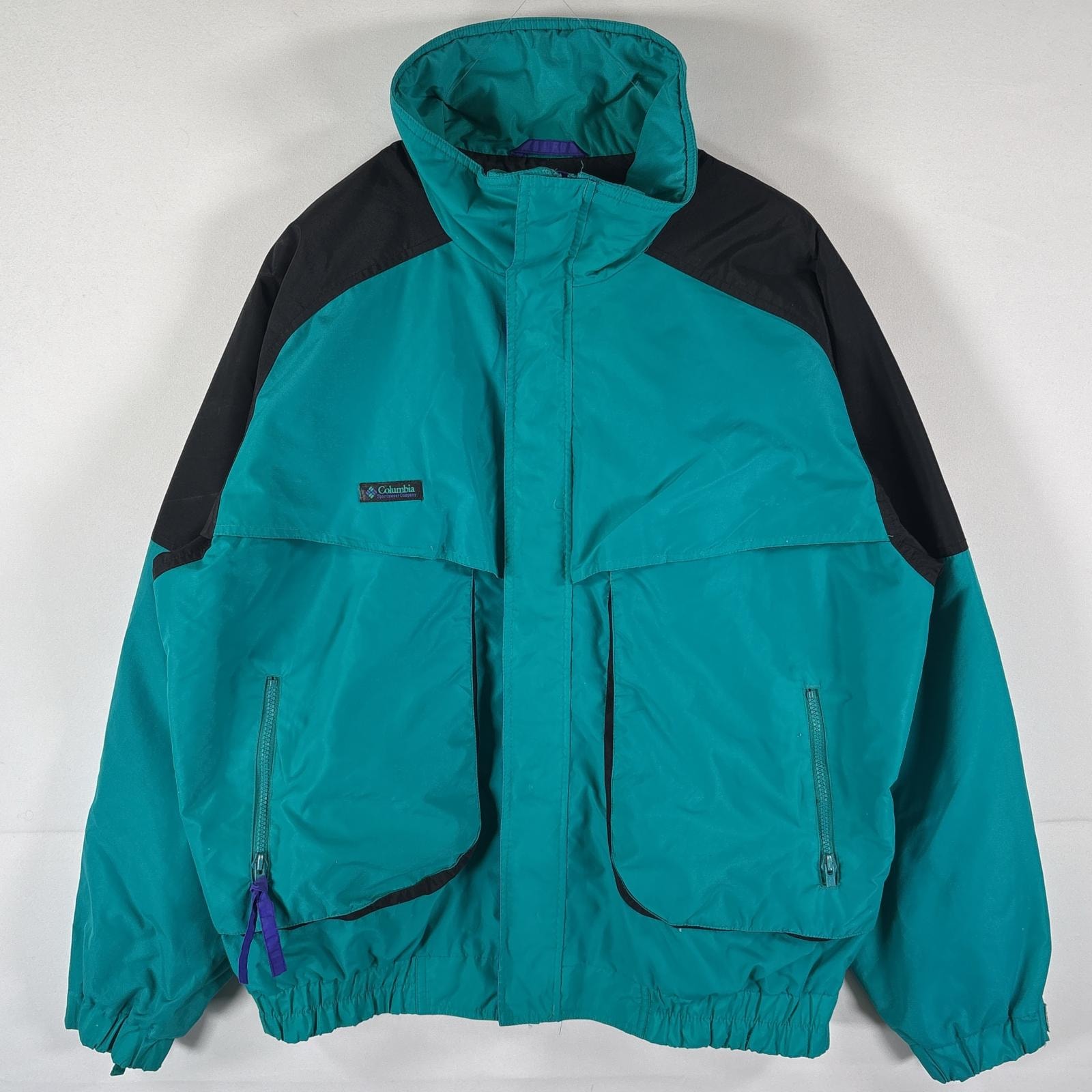 古着 90's/90年代 コロンビア Columbia ナイロンジャケット マウンテン ツートンカラー フルジップ ワンポイント  グリーン系 メンズ