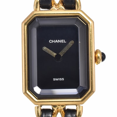 シャネル CHANEL プルミエール L GP/レザー ブラック クォーツ レディース 良品 腕時計 N#148677