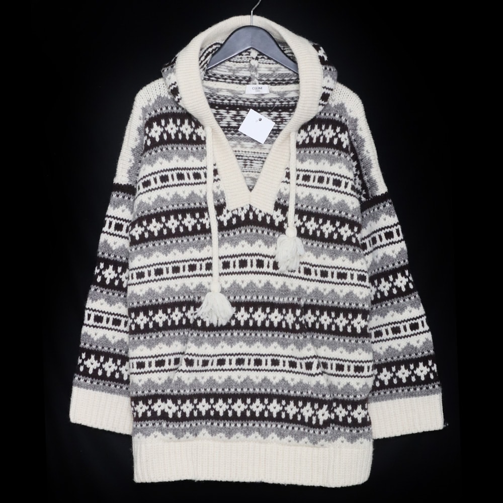 CELINE Baja fair isle Shetland wool hoodie