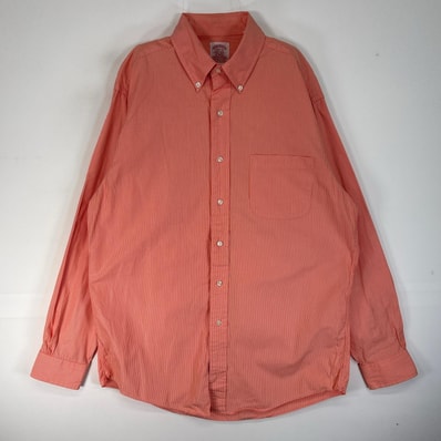 古着 80's~90's/80年代~90年代 ヴィンテージ ブルックスブラザーズ Brooks Brothers 長袖シャツ 胸ポケ ボタンダウン M オレンジ系 ストライプ メンズ