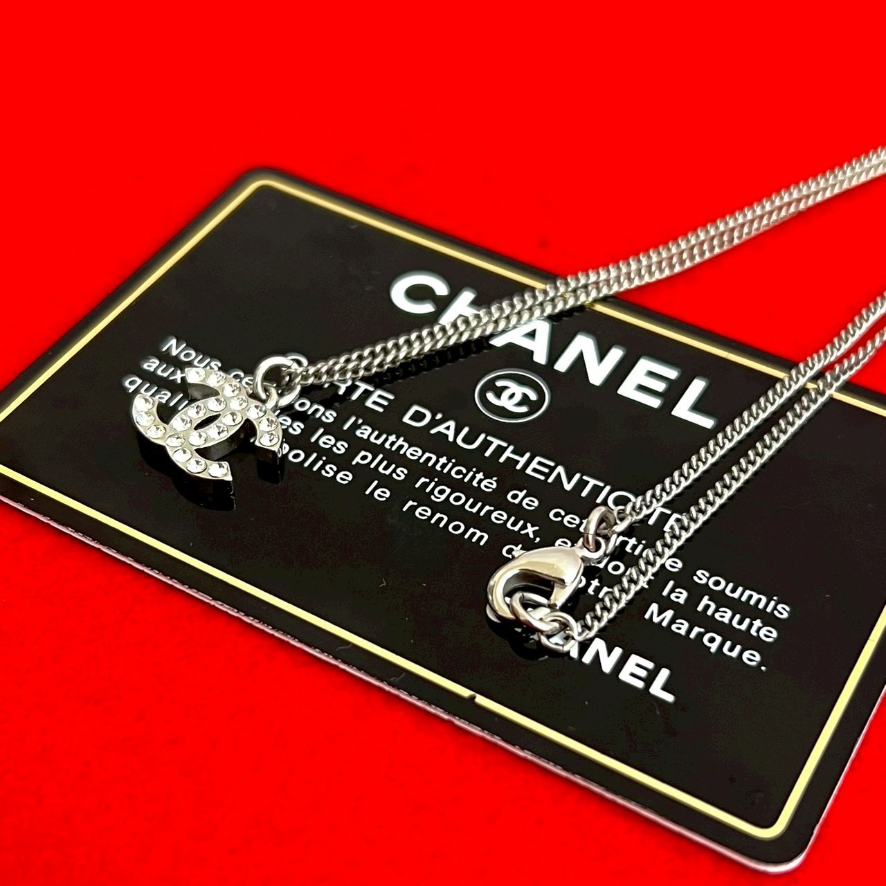 CHANEL シャネル ココマーク メタル ラインストーン ネックレス シルバー
 57614