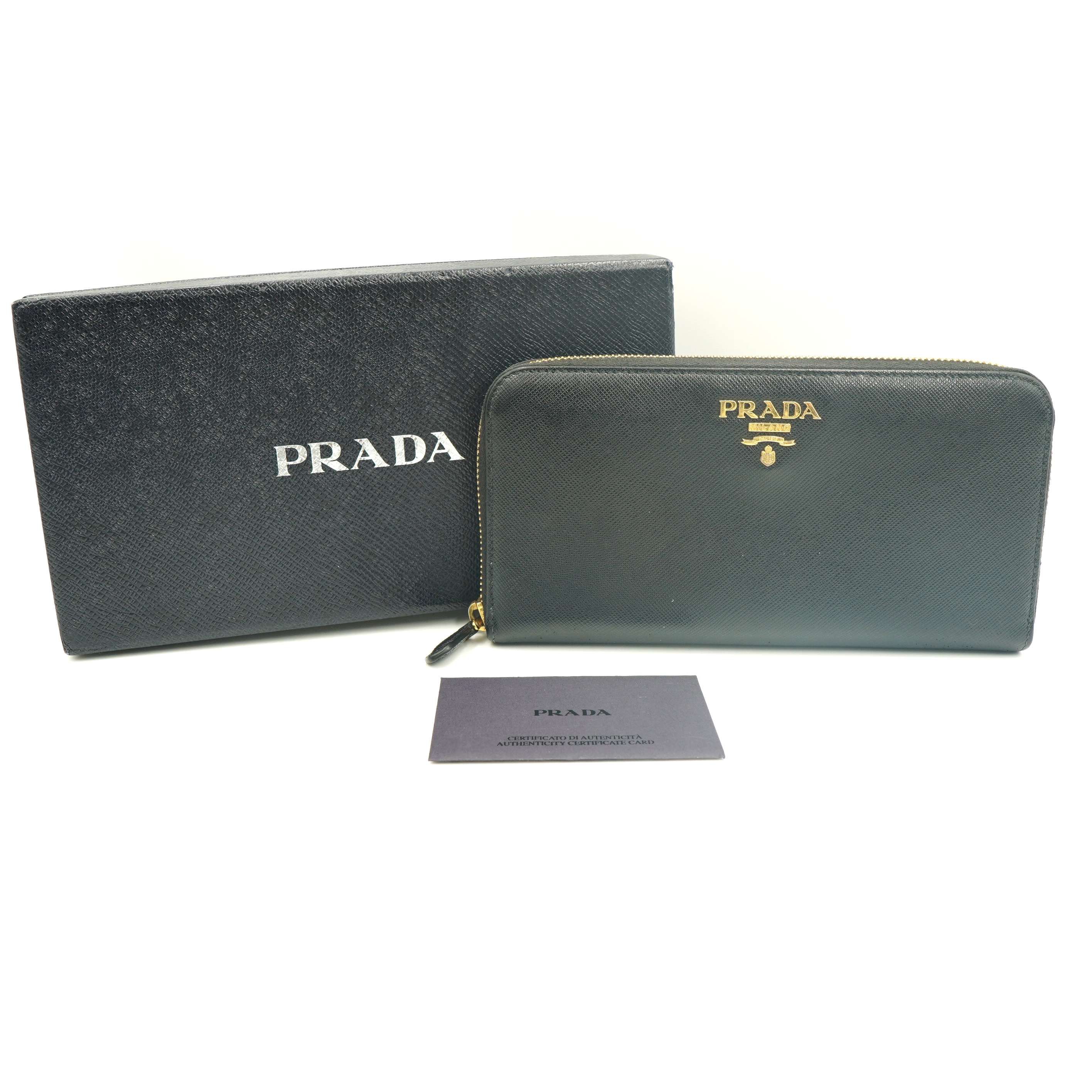 PRADA Saffiano Leather Round Long Wallet "Black"