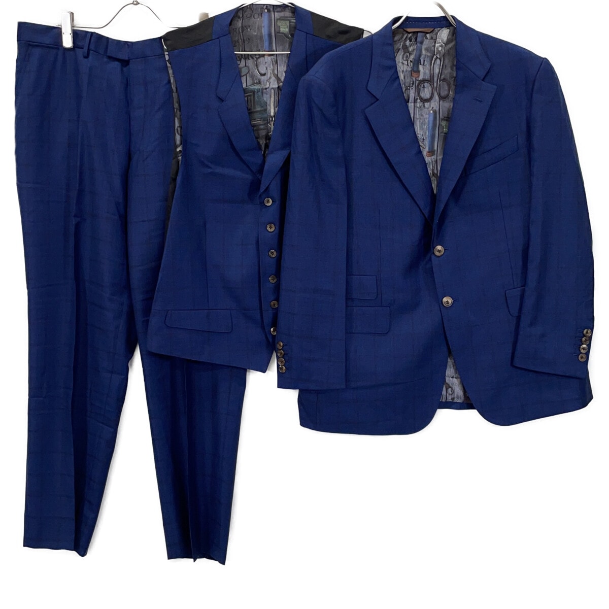 ポールスミス ネイビー ウール チェック 3Pスーツ XL