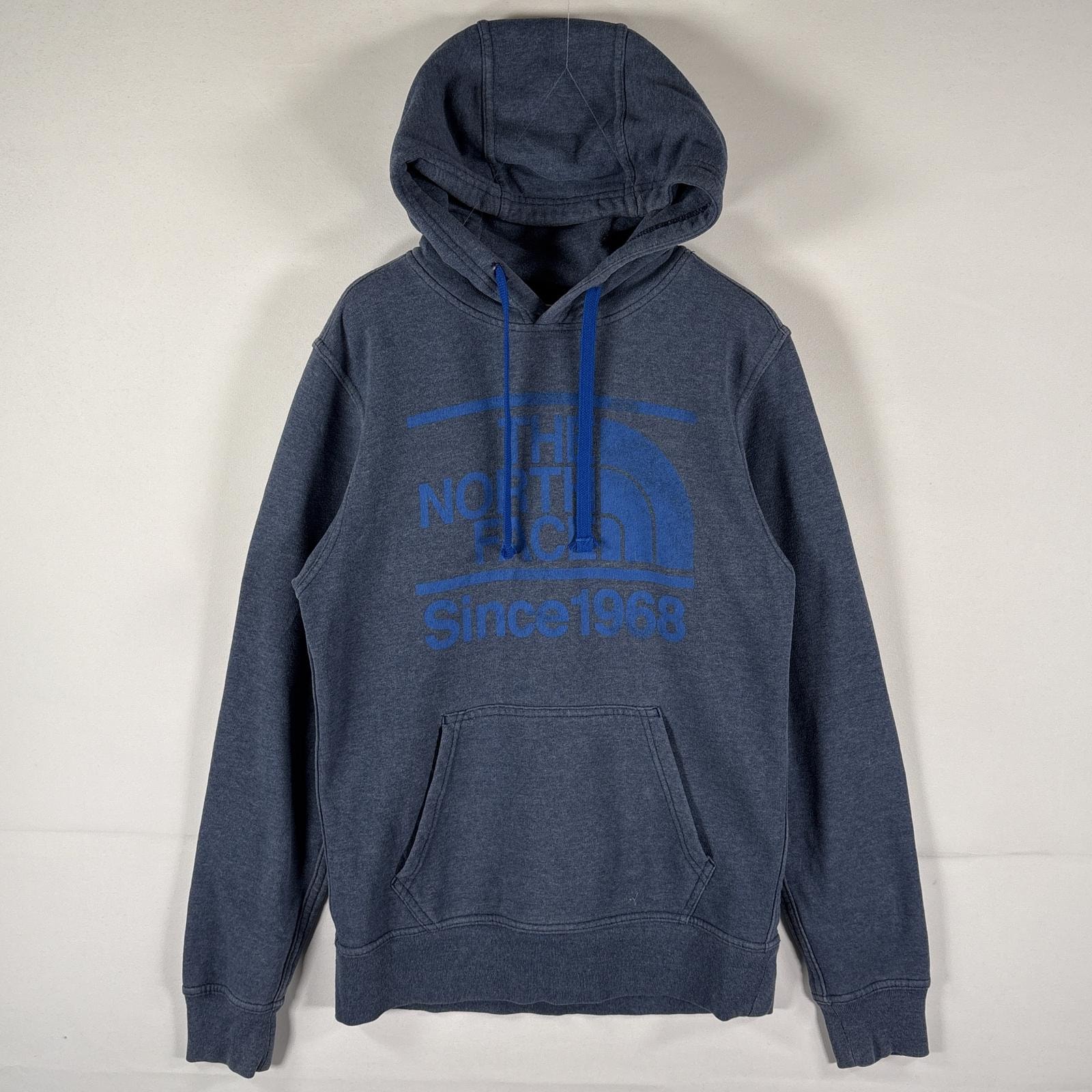 古着 ザ・ノースフェイス THE NORTH FACE パーカー スウェット プルオーバー ビッグロゴプリント フーディ XS ブルー系 メンズ