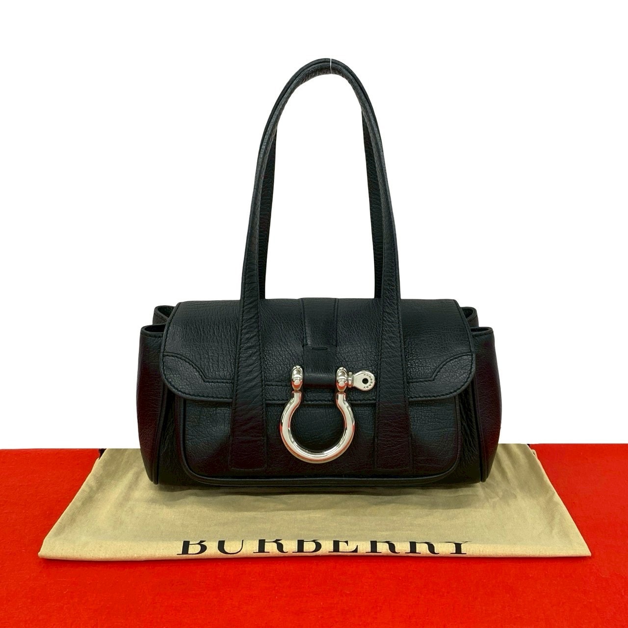 BURBERRY バーバリー ロゴ 金具 レザー ハンドバッグ ブラック
 28269