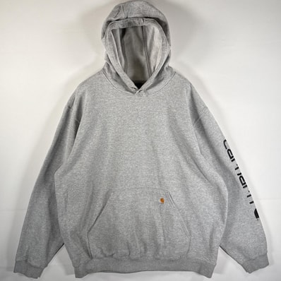 古着 カーハート Carhartt パーカー 大きいサイズ ワンポイントロゴ マフポケット 袖プリントロゴ フーディー 14041 グレー メンズ