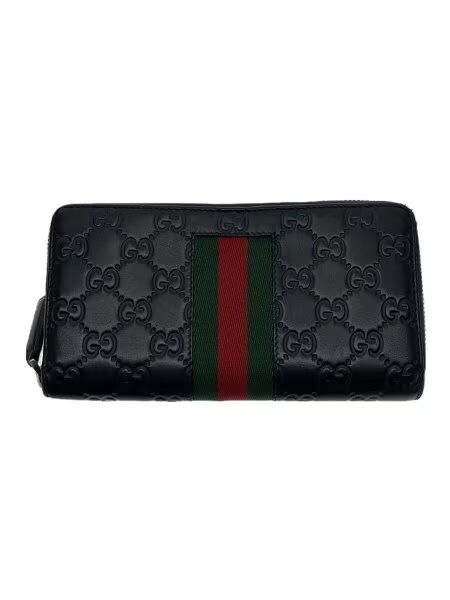 GUCCI New Web Leather Zip Around Wallet "Black"