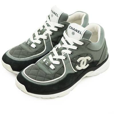 CHANEL シャネル スニーカー サイズ 37 レディース G40184 COCOマーク ロゴ マトラッセ キルティング レザー スウェード シューズ 靴 箱付属 グレー 灰色 イタリア製