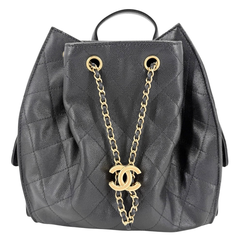 CHANEL シャネル リュック マトラッセ バックパック チェーンショルダー ココマーク シャネル25  キャビアスキン   ブラック 黒 ゴールド金具 レディース【中古品】