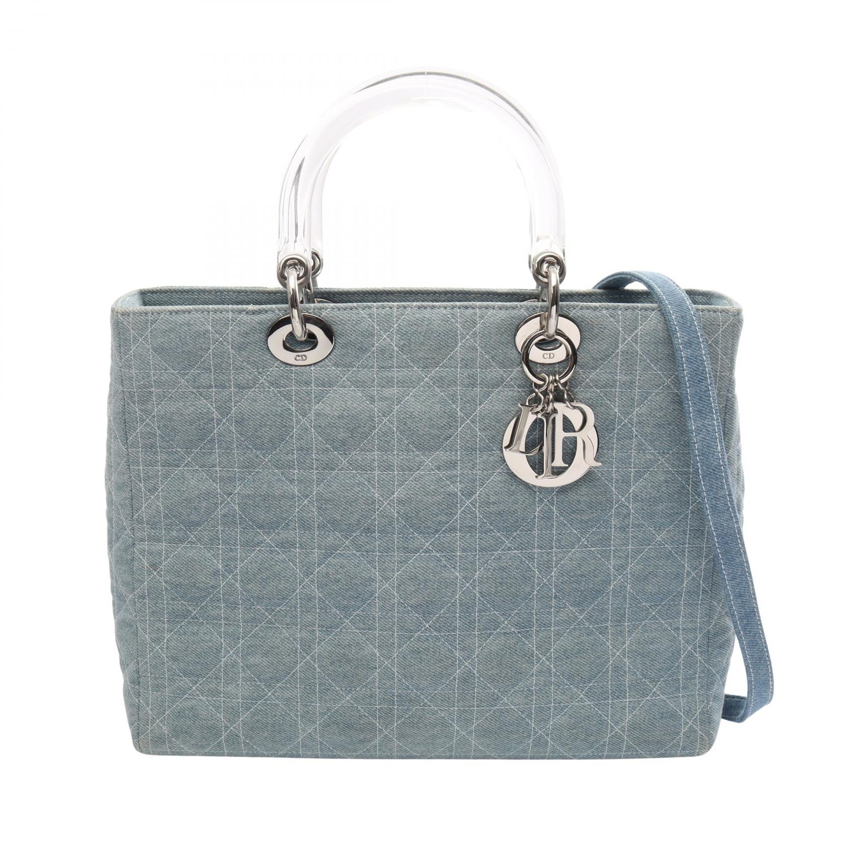 ディオール Dior レディディオール ラージ カナージュ 2WAY ハンドバッグ バッグ デニム レディース ブルー系 【中古】