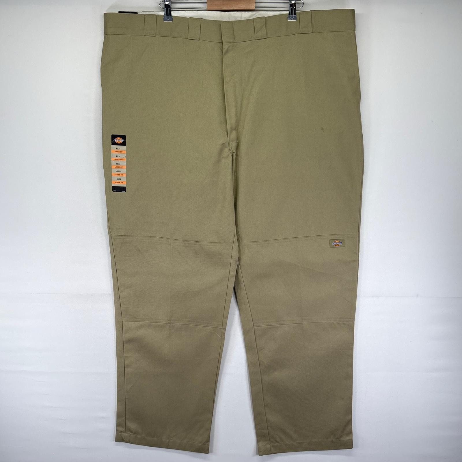 古着 美品 ディッキーズ Dickies パンツ ワークパンツ 大きいサイズ タグ付き ワンポイント ダブルニー W48 L34  ベージュ系 メンズ