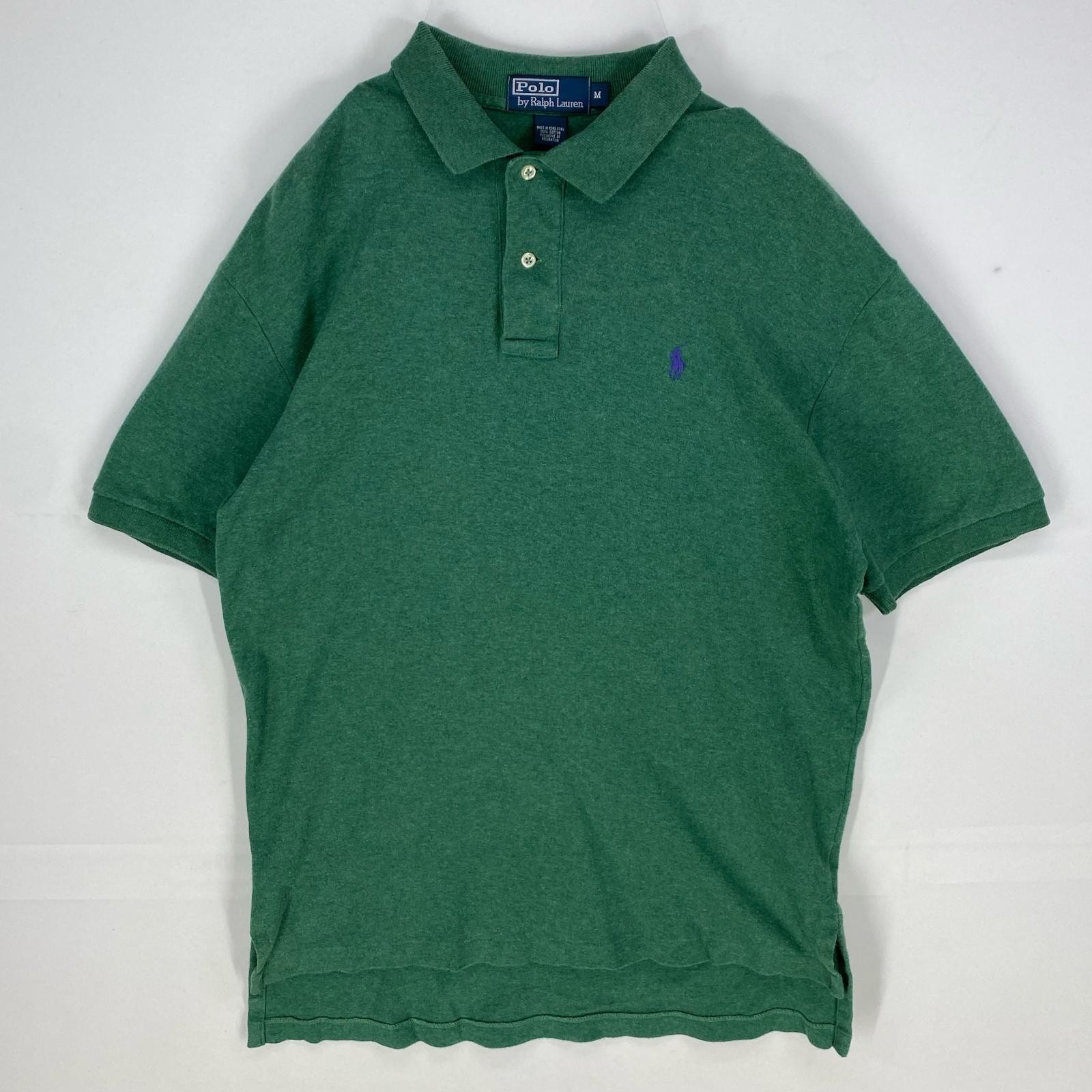 古着 ポロバイラルフローレン Polo by Ralph Lauren 半袖シャツ ワンポイント ロゴ刺繍 ポロシャツ M  グリーン系 メンズ