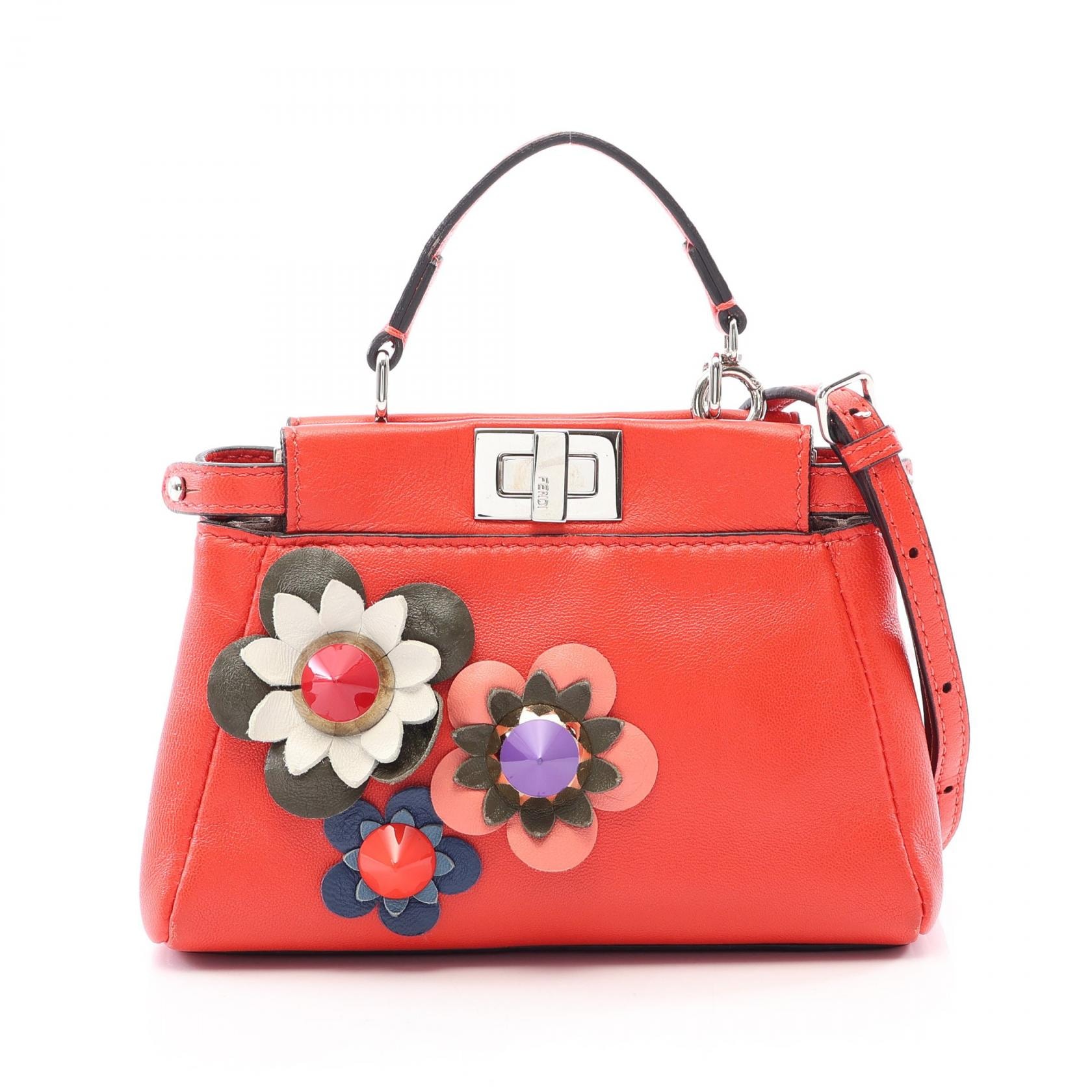 フェンディ FENDI マイクロピーカブー 2WAY ハンドバッグ バッグ レザー レディース レッド系 / マルチカラー 8M0355 【中古】