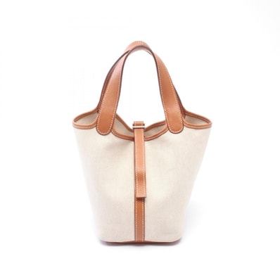 エルメス HERMES ピコタンPM ハンドバッグ バッグ キャンバス レザー トワルアッシュ / ヴォーバレニア トワルアッシュ エクリュ □K刻印(2007年製造) レディース ベージュ系 / ブラウン系 / フォーブ 【中古】