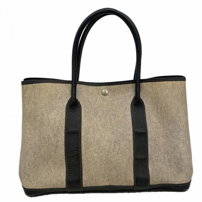 ★SALE【6gd4176】エルメス トートバッグ ガーデンパーティPM トワルアッシュ ブラック シルバー金具 D刻印【中古】レディース