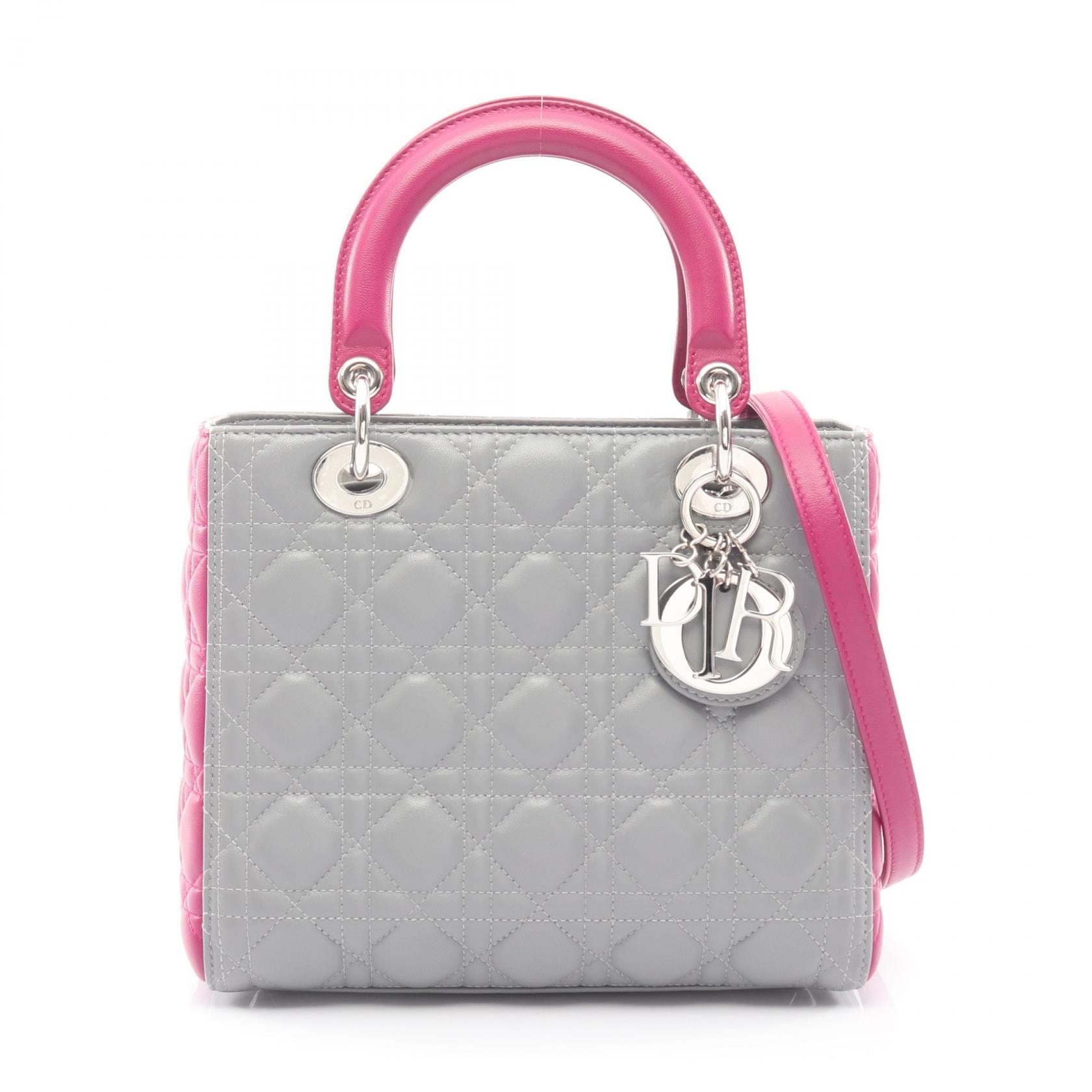 ディオール Dior LADY DIOR レディディオール カナージュ ハンドバッグ バッグ レザー レディース グレー系 / パープル系 【中古】